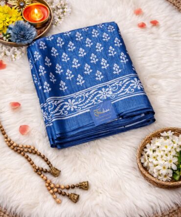 Azure Blue Semi Dola Silk Saree – Small Motifs