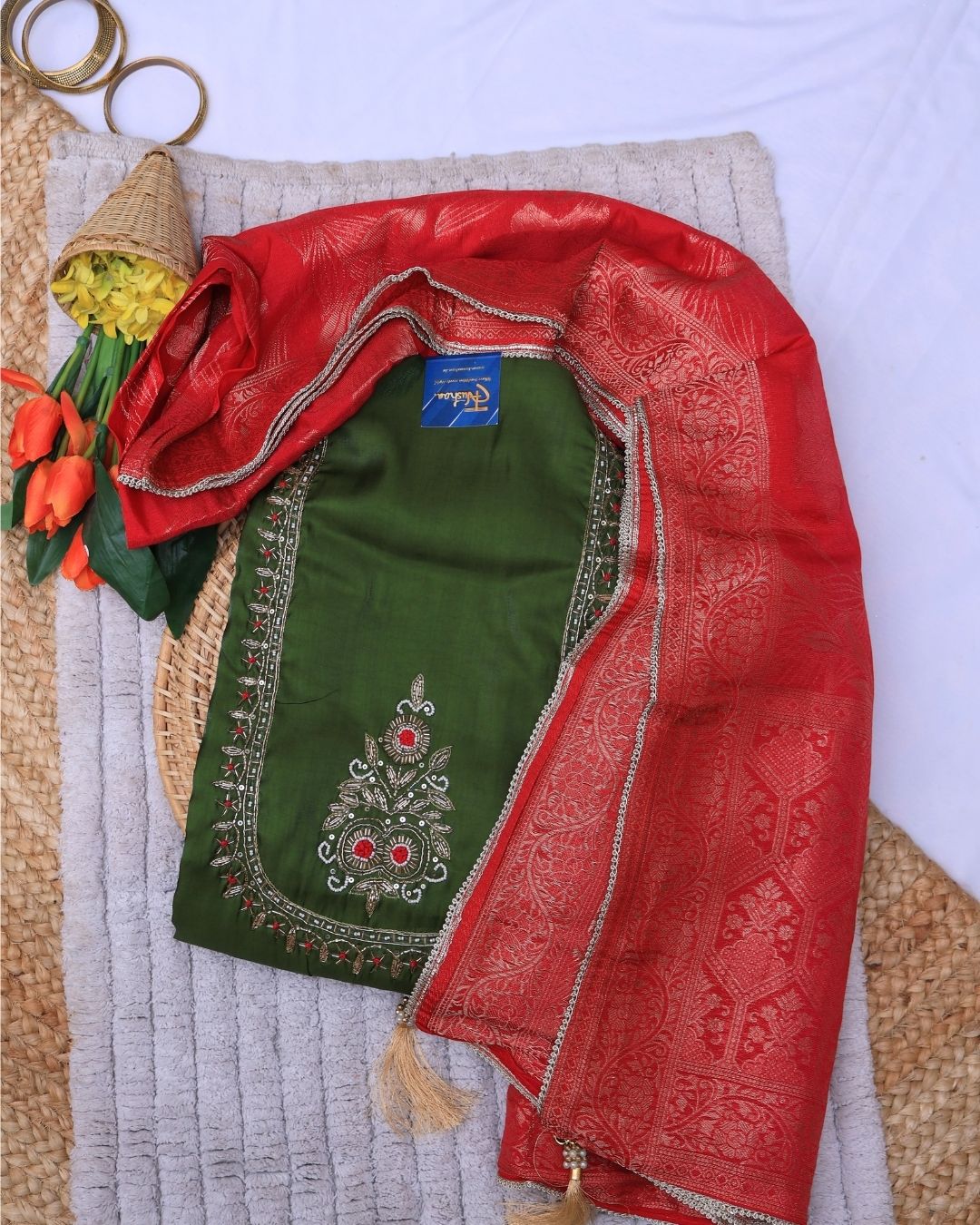 Green & Red Roman Glass fabric Suit