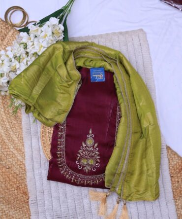 Wine & Forest Green Roman Glass Fabric Suit