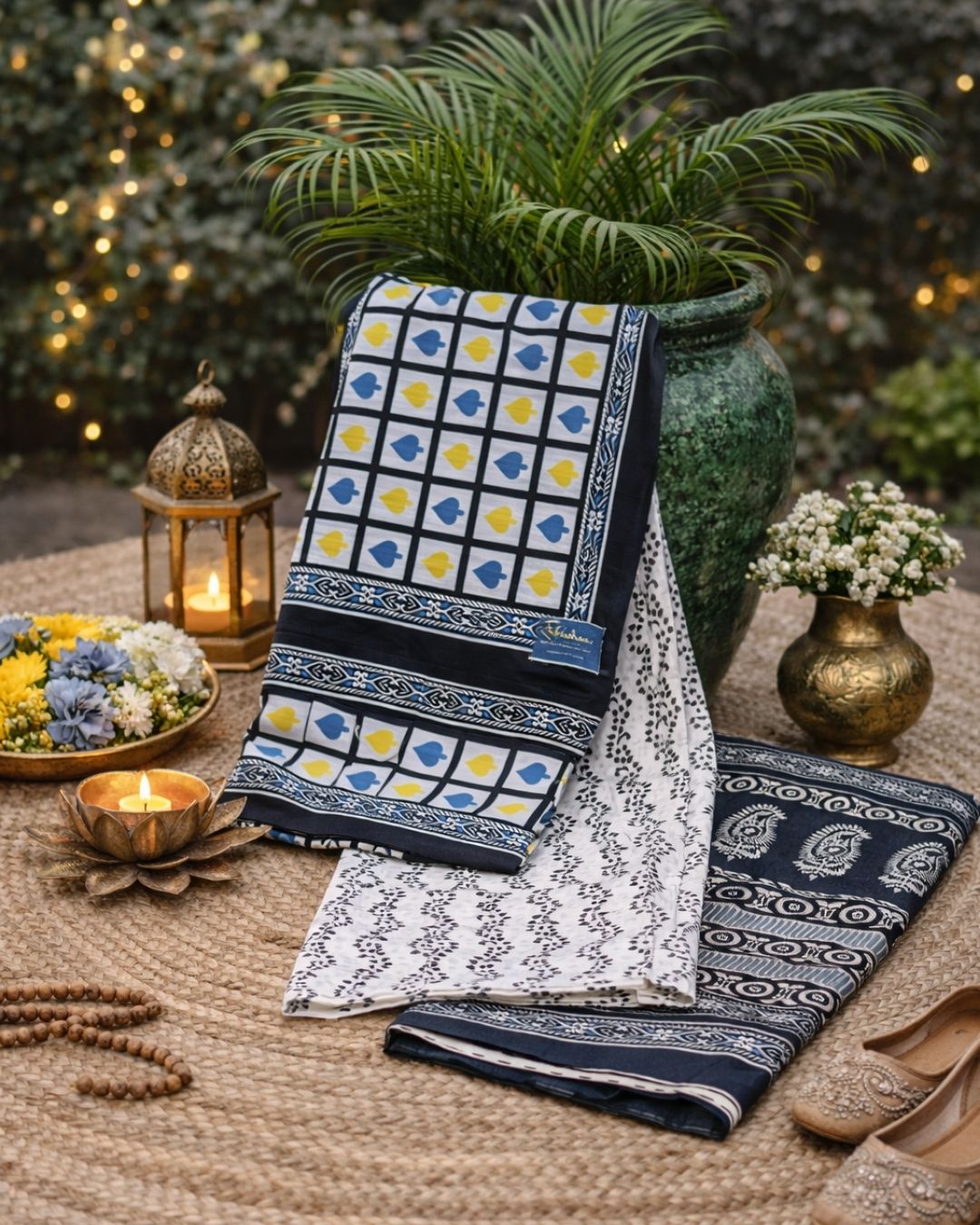 White Hand-Printed Cotton Suit