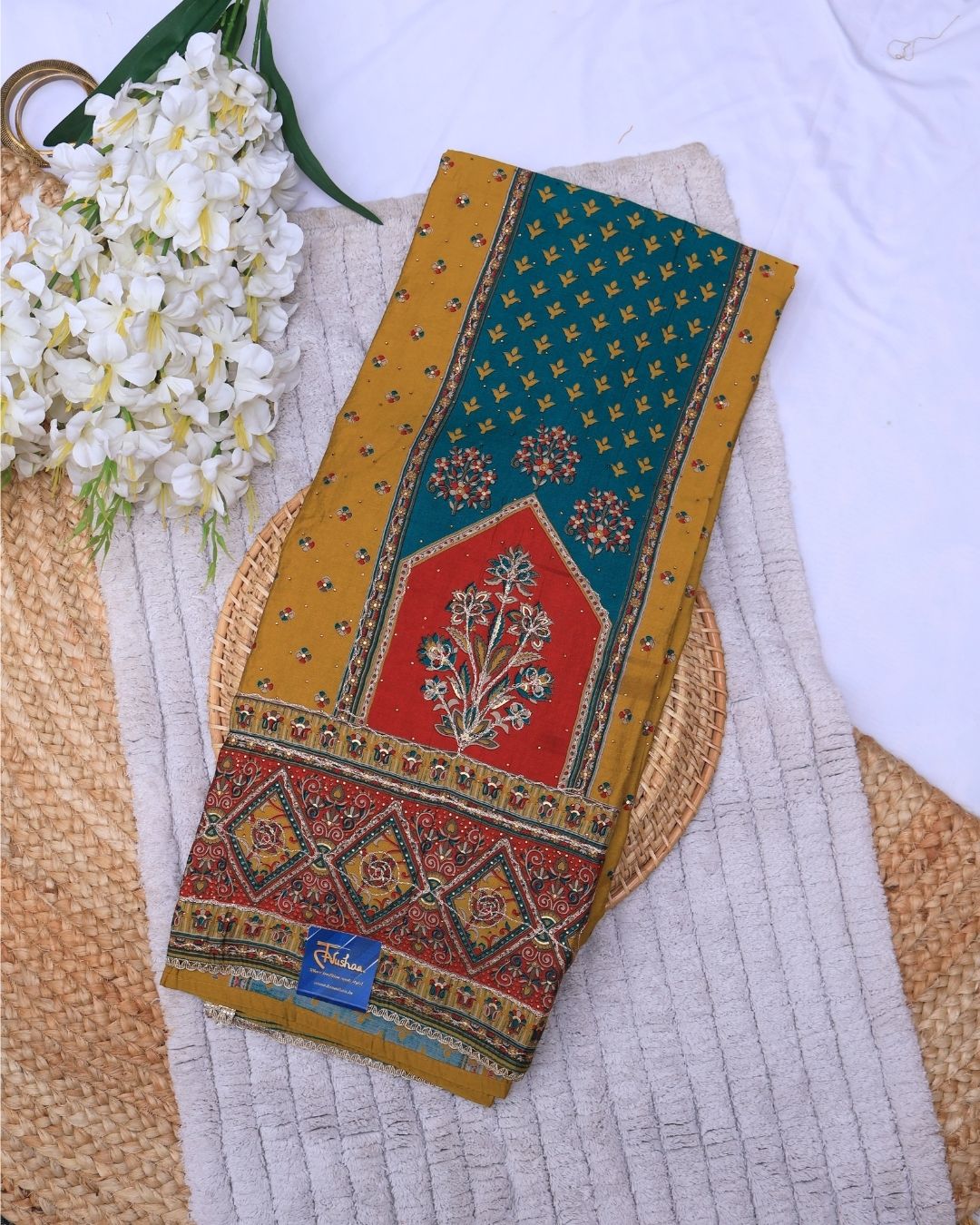 Zesty Yellow & Forest Green Modal Silk Suit Set - Image 2