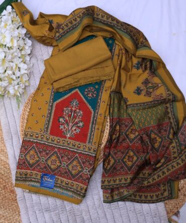 Zesty Yellow & Forest Green Modal Silk Suit Set