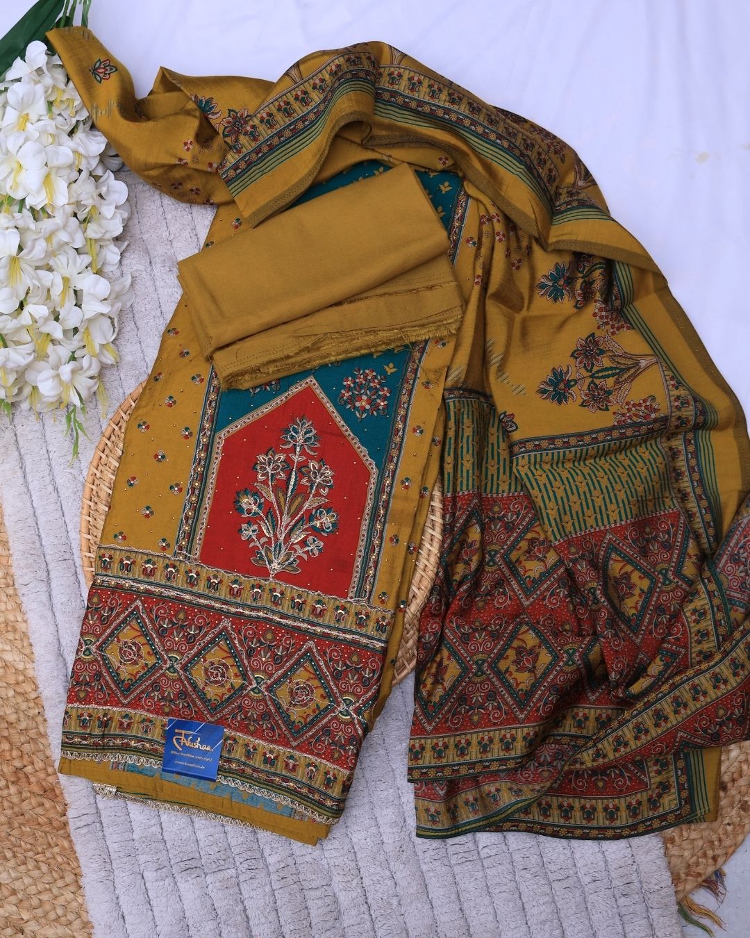 Zesty Yellow & Forest Green Modal Silk Suit Set