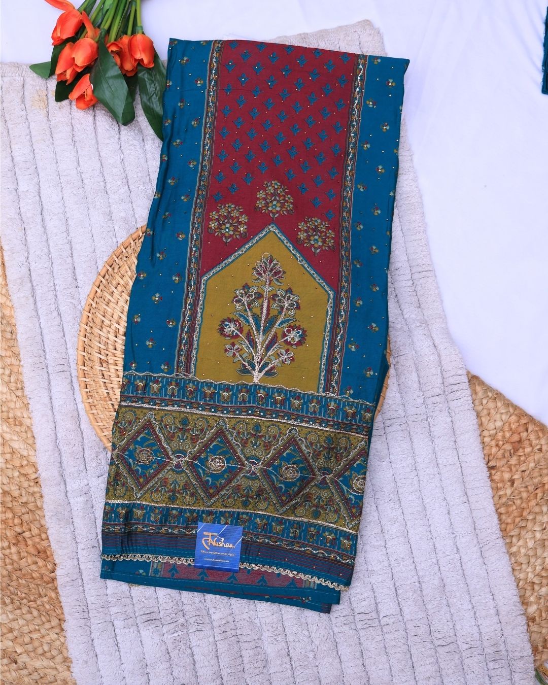 Emerald Green & Crimson Red Modal Silk Suit