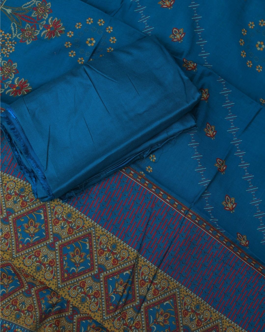 Emerald Green & Crimson Red Modal Silk Suit - Image 3