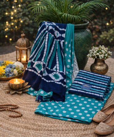 Teal Green & Azure Blue Batik Cotton Suit