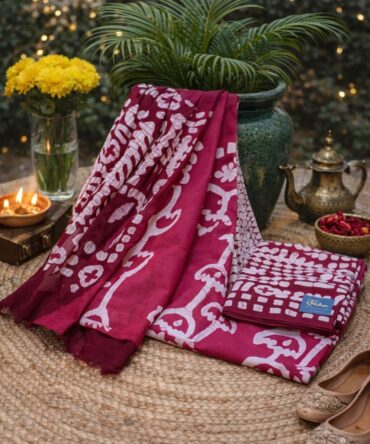 Pink & White Hand-Block Batik Cotton Suit