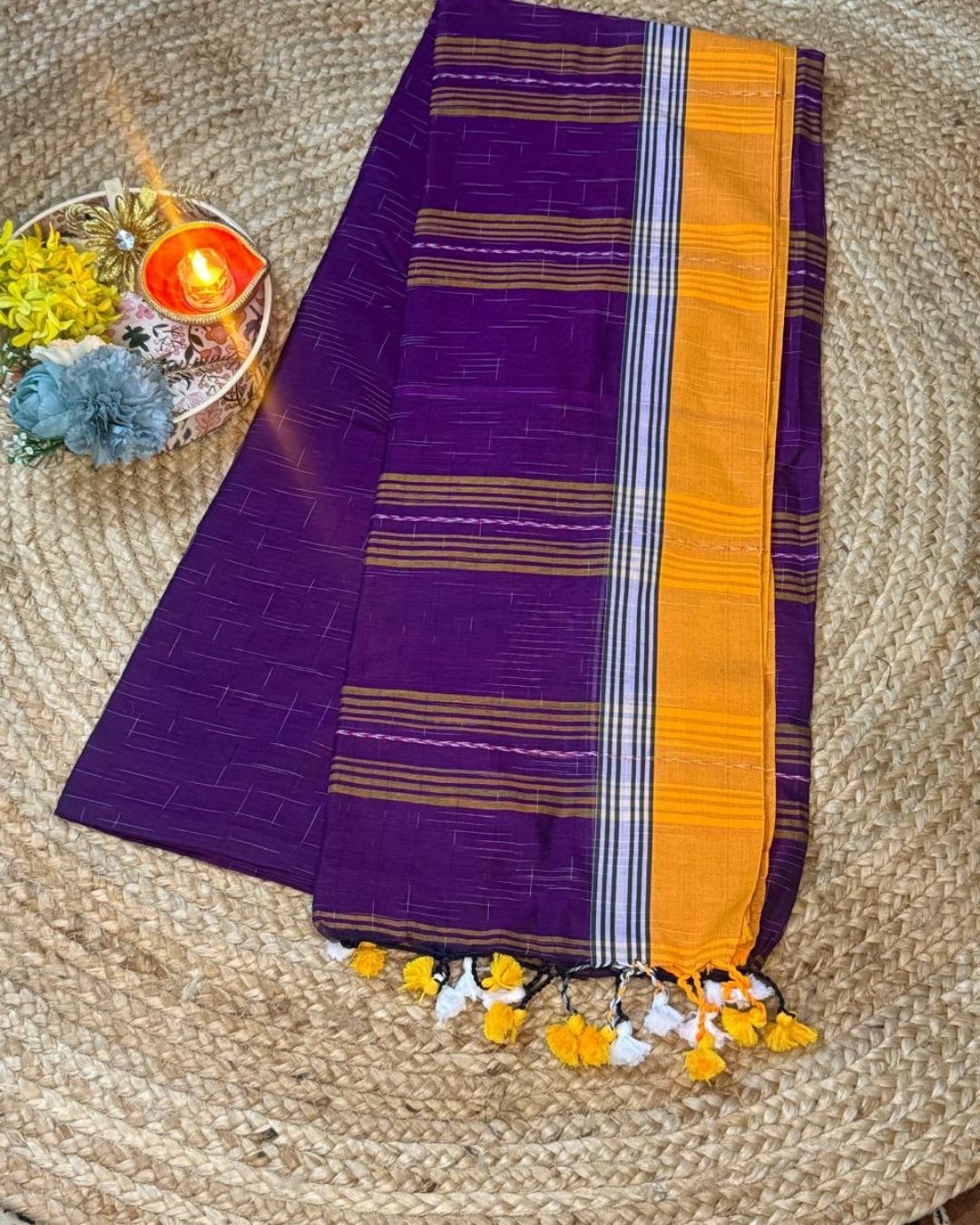 Deep Purple Handloom Khadi Saree - Image 2