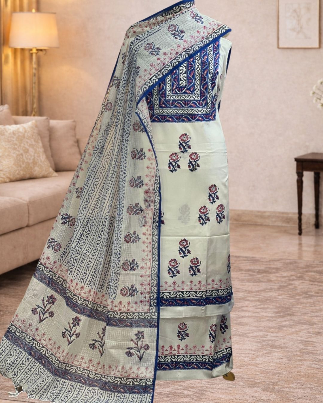 Indigo Bloom Premium Hand-Block Printed Cotton Suit Set