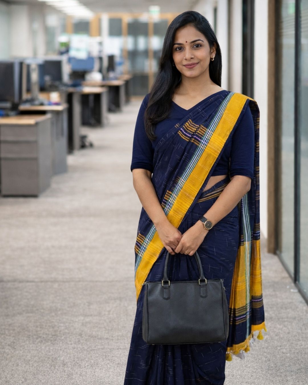 Blue Khadi Cotton Saree