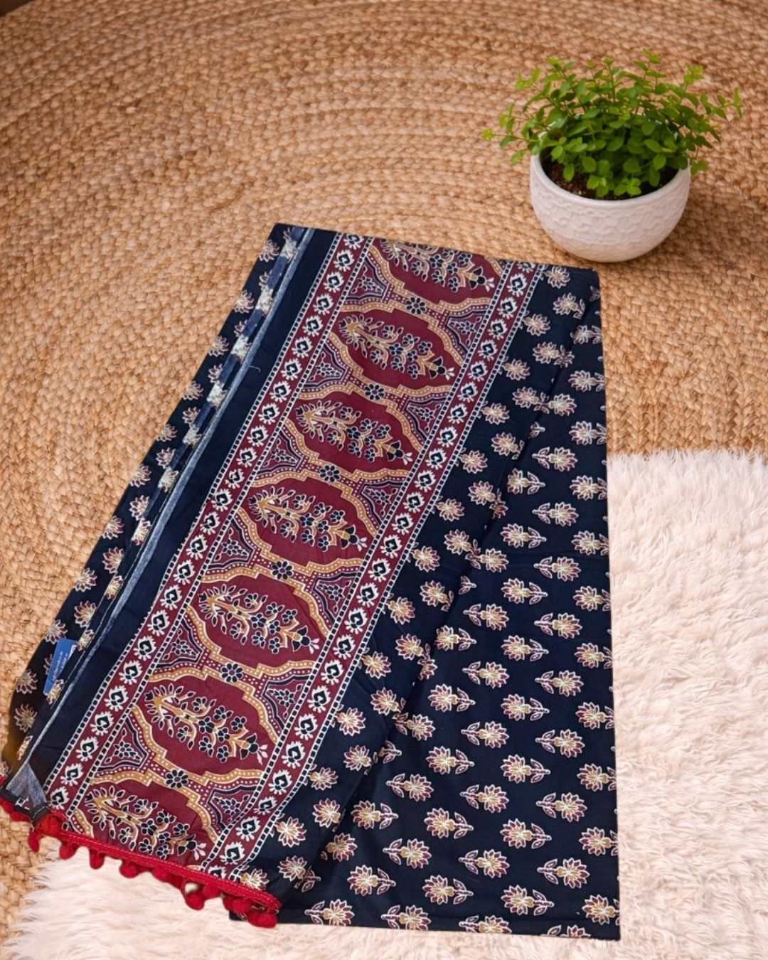 Red & Black Kalamkari Mul Cotton