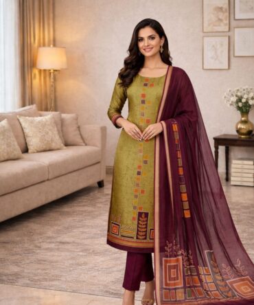 Green & Blue Digital Print Maheshwari Suit