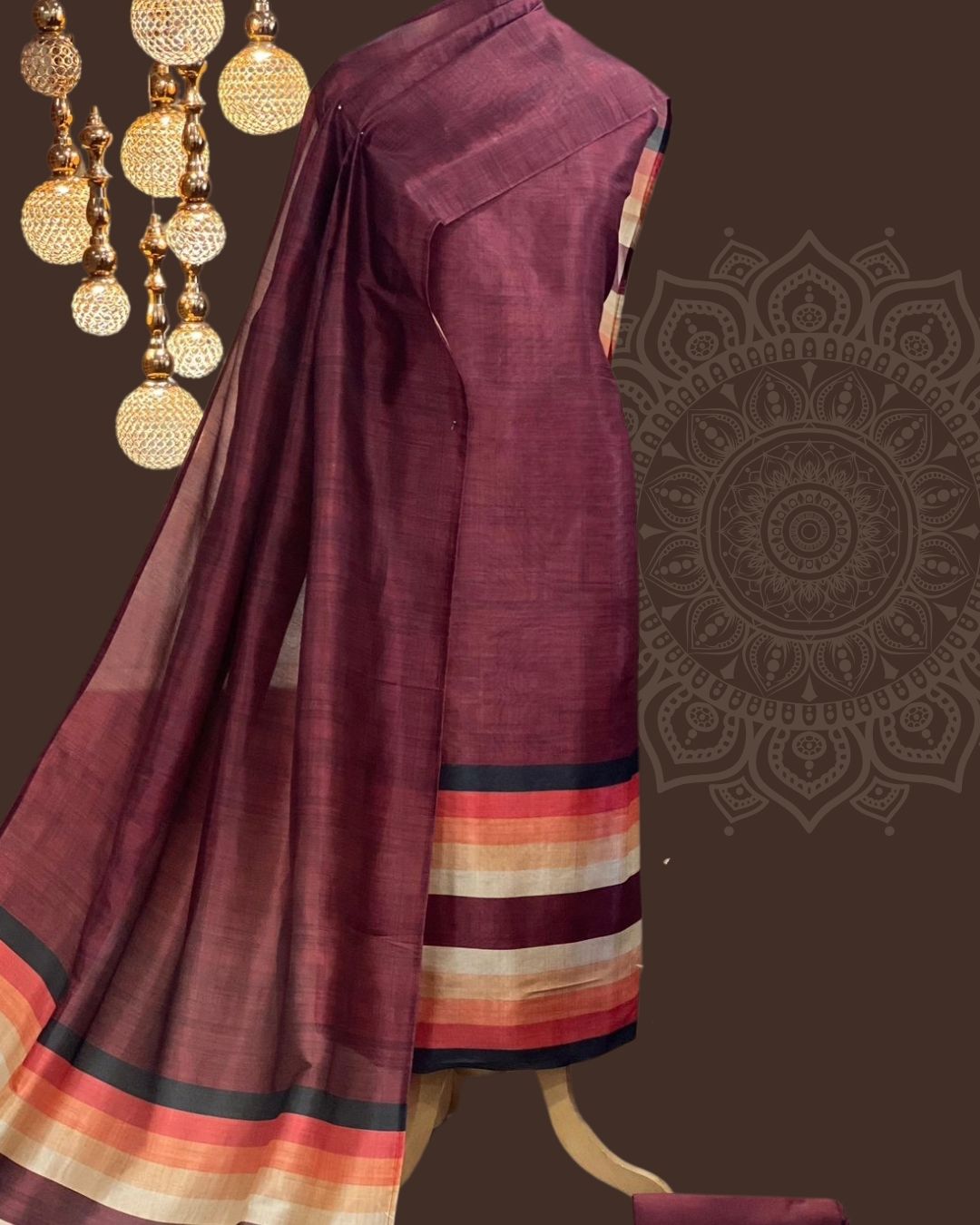 Deep Garnet Semi Tussar Digital Printed Silk Suit Set