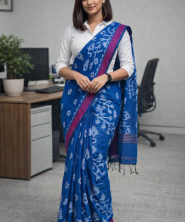 Blue Jamdani Cotton Saree