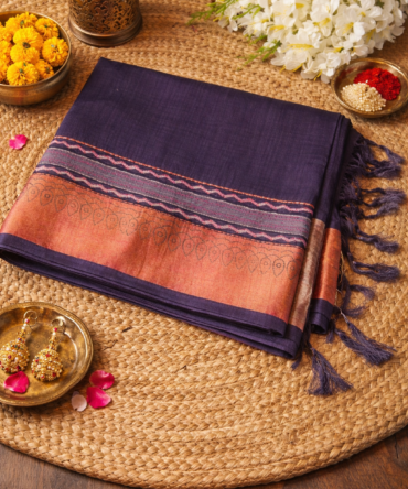 Midnight Elegance Black Tussar Kantha Saree