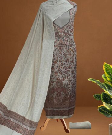 Ethereal Ivory Semi-Pashmina Winter Suit Set
