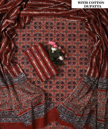 Handcrafted  Marron & Black Cotton Ajrakh Block Print Suit