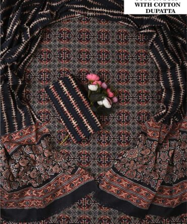 Black Premium Cotton Ajrakh Block Print Suit
