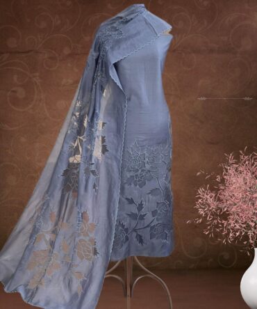 Steel Mist Grey Chanderi Silk Suit