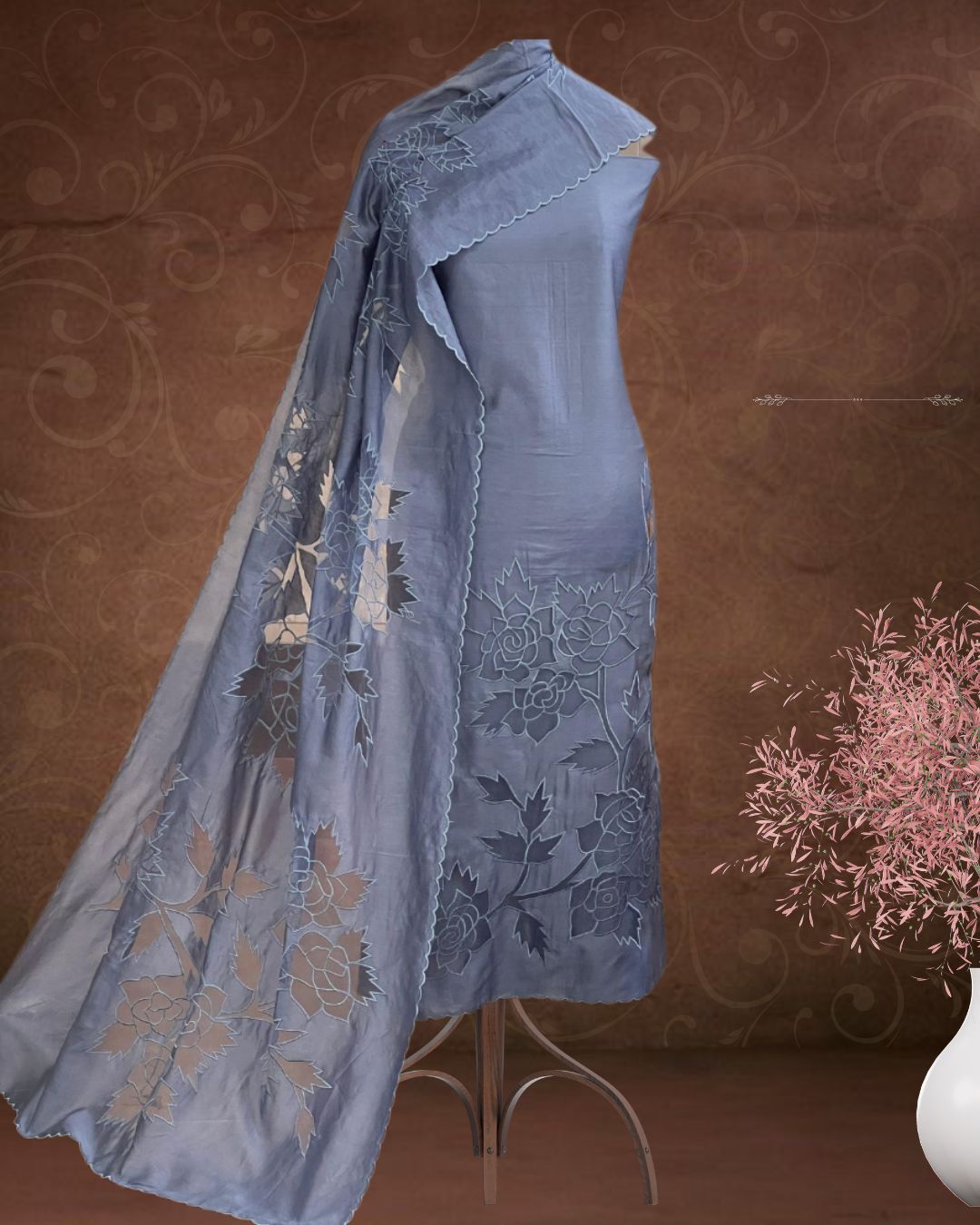 Steel Mist Grey Chanderi Silk Suit